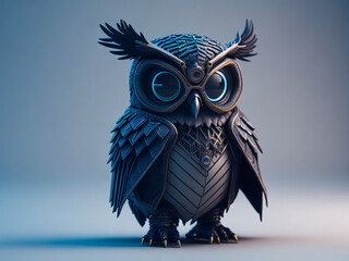 futuristic owl wearing a cyberpunk jacket