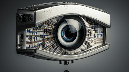 gadget computer eye, fantastic surveillance device, unusual surveillance camera concept of surveillance and recognition systems - obrazy, fototapety, plakaty