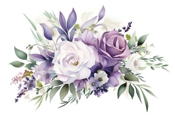 Beautiful vector image with nice watercolor rose and lavender bouquet - obrazy, fototapety, plakaty