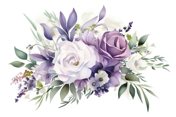 Tuinposter Beautiful vector image with nice watercolor rose and lavender bouquet © hungryai