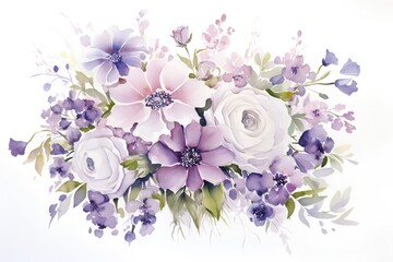 Beautiful watercolor floral bouquet isolated on white background. Vector illustration.