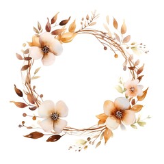 Watercolor floral wreath. Hand painted flowers and leaves isolated on white background.