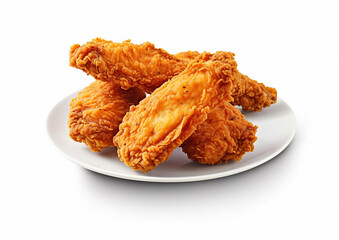 Plate with crispy fried chicken snack on white background.Macro.Ai Generative