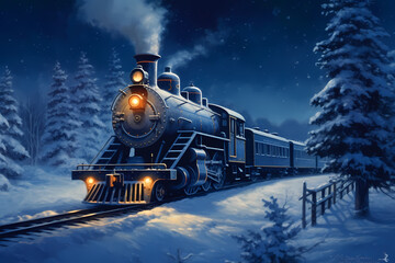steam train in the snow