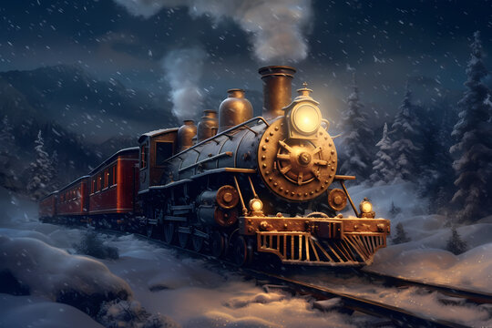 steam train in the snow