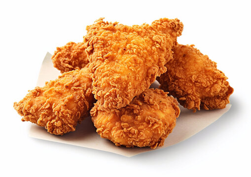 Fried chicken cruncgy snack on white background.Macro.AI Generative