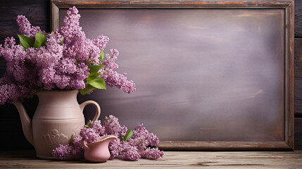 Lilac Bouquet in clay jug with motivational frame