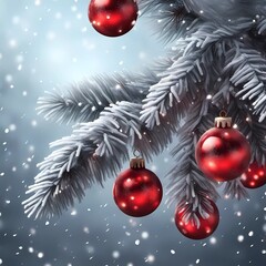 Fototapeta na wymiar christmas tree with red balls and snow
