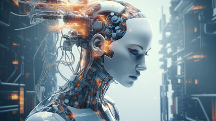  Sztuczne inteligencja, AI , android, przyszłość ludzkości, metafora -  Artificial intelligence, android, future of humanity, metaphor - AI Generated - obrazy, fototapety, plakaty