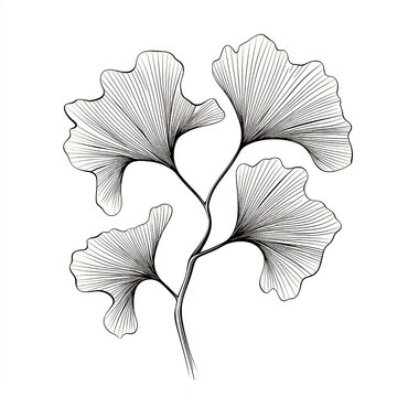 Seamless vector pattern with ginkgo biloba leaves. Botanical black and white background. Doodle plants Isolated on white background.