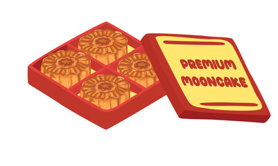 Mooncake box vector illustration set. Traditional Chinese mooncake gift box. Mooncake for mid autumn festival. Bakery. Asian food. Moon cake clip art.