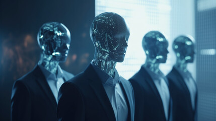 Sztuczna inteligencja jako nowi pracownicy, wizja przyszłości, automatyzacja oprogramowania - Artificial intelligence as new employees, vision of the future, software automation - AI Generated - obrazy, fototapety, plakaty