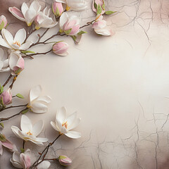 Naklejka na ściany i meble Magnolia flowers and paper on shabby background