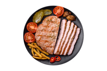 Delicious fresh grilled turkey meat steak with spices and herbs