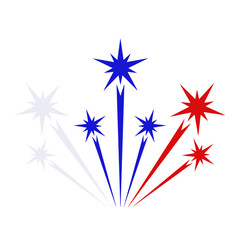 Firework icon of russian flag colors. White, blue and red stars flying up, symbol of national holidays, flat style. Vector clipart, illustration of festive event in Russia, geometry graphic sign.