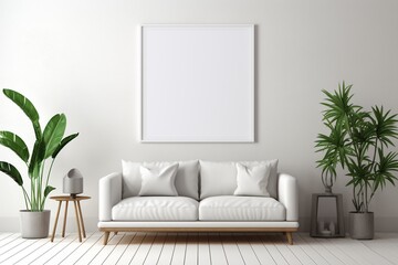 Naklejka premium Modern Aesthetic Interior Design with Small Blank Poster Created with Generative AI
