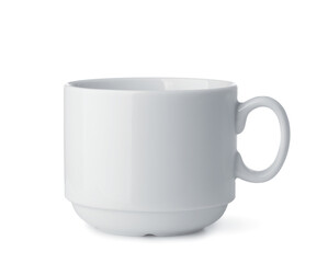 Side view of white empty ceramics coffee cup