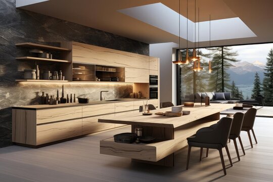 modern minimalist kitchen with light natural materials