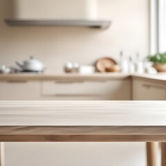 Obraz na płótnie Canvas Empty kitchen table and blurred kitchen background