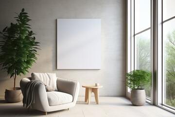 Modern Aesthetic Interior Design with Small Blank Poster Created with Generative AI