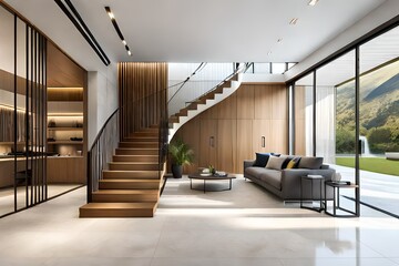 Interior design of modern entrance hall with stair
