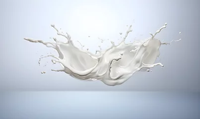 Fotobehang Milk splash close up, drink concept, package, illustration food, Generative AI © A_visual