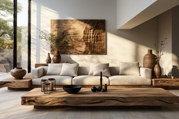 modern minimalist living room with light natural materials