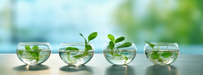 Many green plants in test tubes