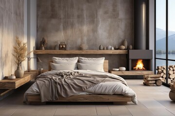 modern minimalist master bedroom with light natural materials