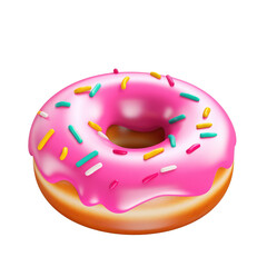 Illustration of Donut Drawing Isolated on Transparent Background with Clipping Path Cutout Concept for Delicious Bakery, Pink Icing Spectacle, and 3D Generative Creations - Generative AI