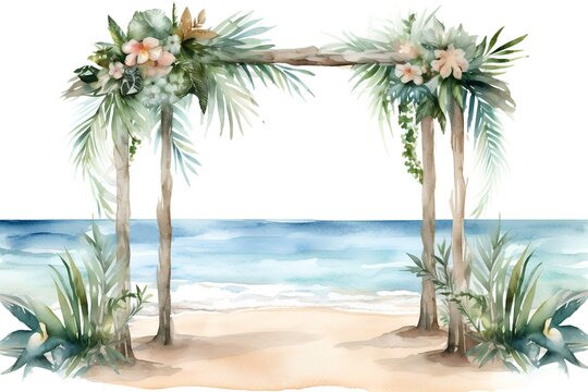 Beautiful vector image with nice watercolor wedding arch on the beach