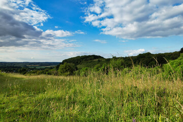 High Angle View of Sharpenhoe Clappers Landscape Countryside Luton City, England UK.