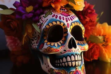 Dia de los Muertos Day of the Dead concept Mexican skull with flowers