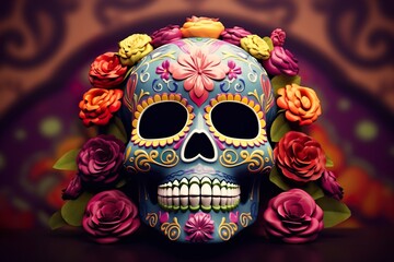 Dia de los Muertos Day of the Dead concept Mexican skull with flowers