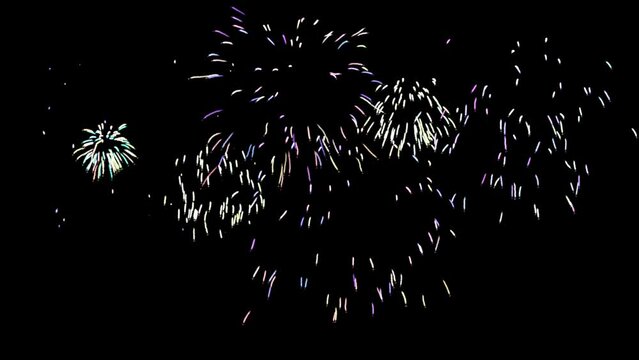 Firework with transparent background - Short colourful show with burst and fireworks exploding in 2d flat animation with alpha channel