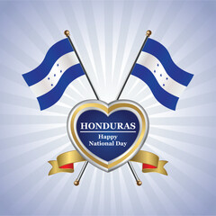 Honduras flag Happy National Day with Gold Heart