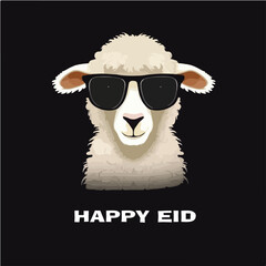 Eid Mubarak islamic mosque design moon and arabic sheep