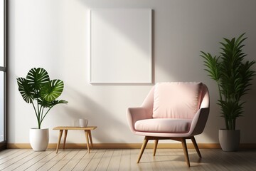 Modern Aesthetic Interior Design with Small Blank Poster Created with Generative AI