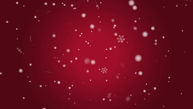 Celebrate the holiday season with magical light and falling snowflakes on a red background.