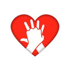 CPR ands heart with inner glow icon. Clipart image isolated on white background