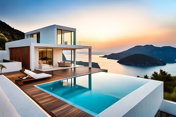 Fototapeta premium Traditional mediterranean white house with pool on