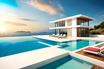 Fototapeta premium Traditional mediterranean white house with pool on