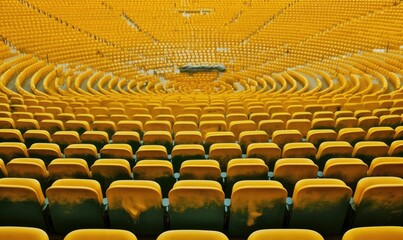 Yellow plastic chairs on sports field podium