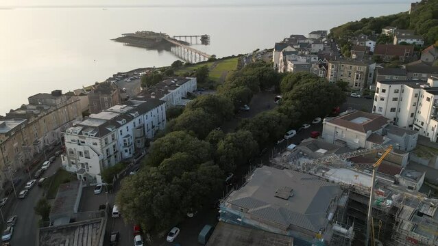 Aerial shot of Birnbeck Pier in Weston-super-Mare
