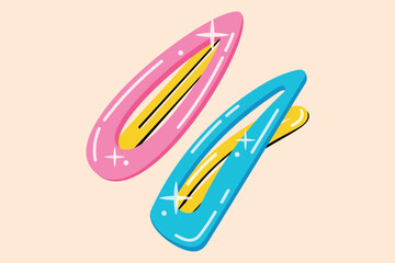 Funny children hair clip. Vector isolated cartoon girlish decoration, retro 90s style.