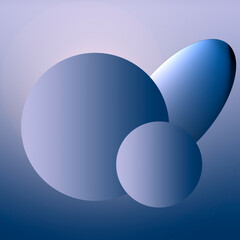 three round shapes on a square background. fantasy concept of blue planets or suns in alien outer space sky. illusion of depth distance and dimensional light. space for text or logo. no people