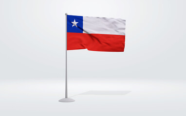 3D illustration of a Chilean flag extended on a flagpole and a studio backdrop in the background.