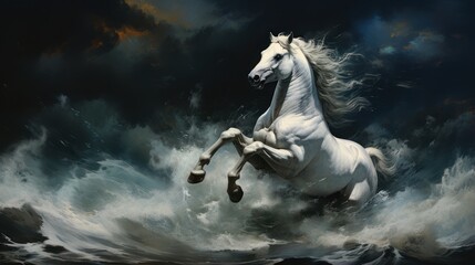 Obraz na płótnie Canvas horse runs along the ocean