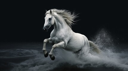 Obraz na płótnie Canvas horse runs along the ocean