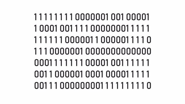 Binary computer code bw outline 2D element animation. Repeating digits zero one monochrome linear cartoon 4K video. Virtual communication. Program command animated concept isolated on white background